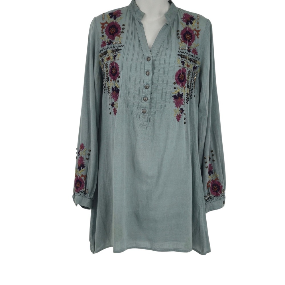 Double D Ranch Tunic Top S Embroidered Floral Boho Western Festival Cowgirl Chic
